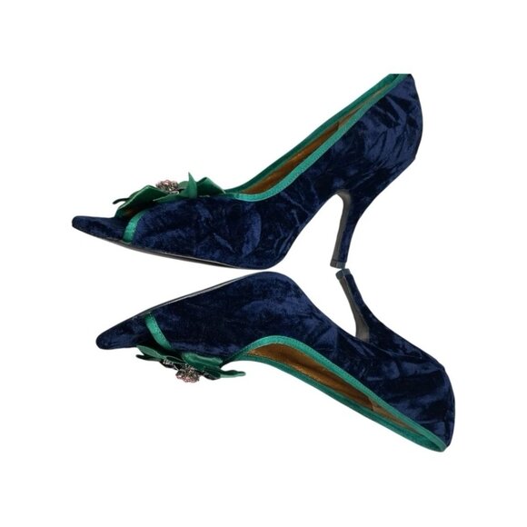 Poetic License Heels Shoes Crushed Velvet Blue Peep Toe Brooch Dazzling Size 10 - Picture 2 of 10